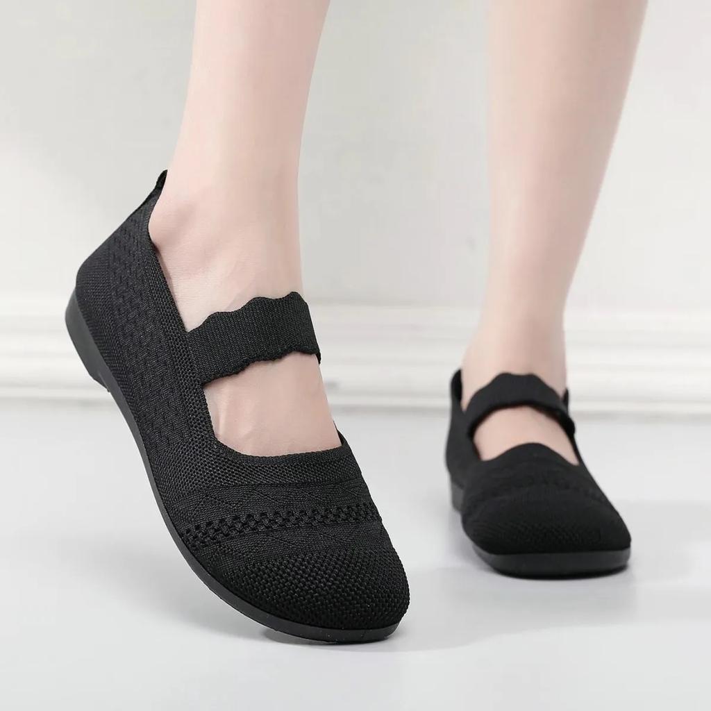  Women Fashion Light Weight Spring & Summer Mesh Breathable Anti Skid Flat Shoes Lady Casual Black Work Shoes Ab355