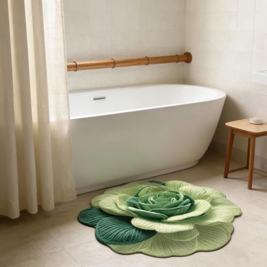 Tapis de sol 3D à fleurs Yousheng Absorbant Séchage rapide Irrégulier Moelleux Floral Lavable Antidérapant Salon Chambre Salle de bain Cuisine Décoration
