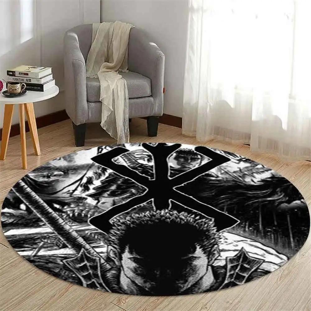 Guts Sword in Berserk Printed Round Carpet for Living Room Bedroom Kitchene Rugs Mats Flannel Anti-Slip Rug Decoration Gift