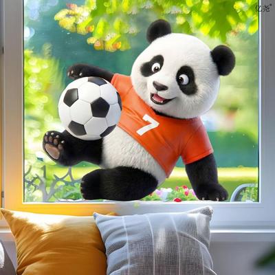 Adesivi Creativi Carini Panda Calciatore Statici per Finestre, Decalcomanie Autoadesive per Decorazione Vetri Soggiorno Balcone