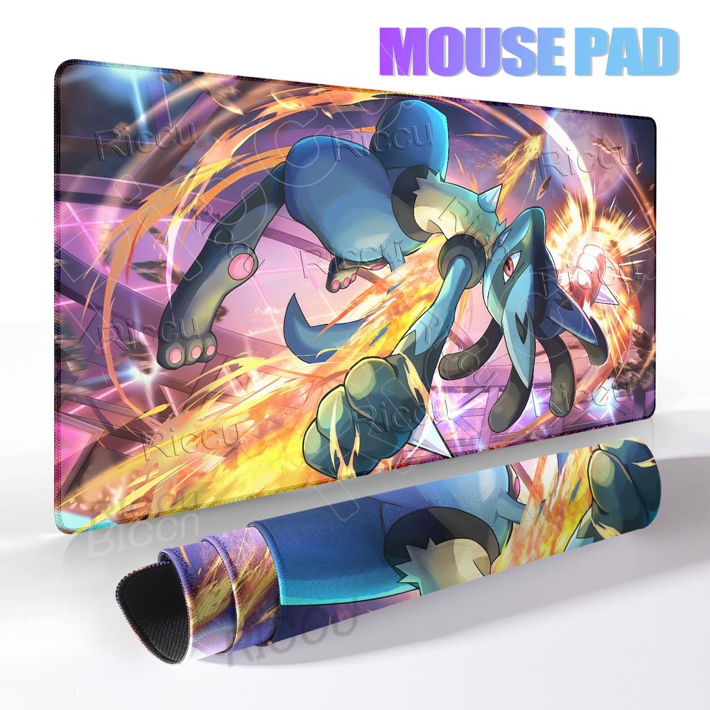Gaming Pokemon Lucario Mouse Pad Anime PC Accessories Desk Mats XXL Gamer Large Non-slip Desk LockEdge Computer Keyboard Playmat