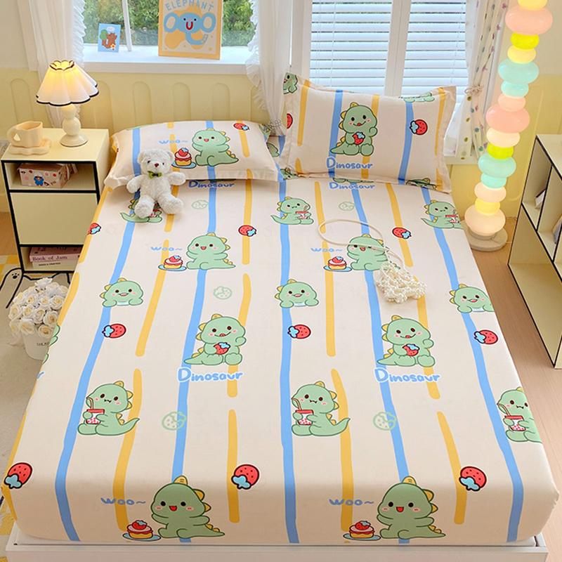 Leaf Printed Fitted Sheet with Elastic Band Skin-friendly and Breathable Single/Queen Bedsheet Soft Bedding (without pillowcase)