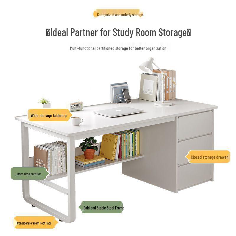 Simple Integrated Computer Desk with Cabinet for Bedroom or Apartment