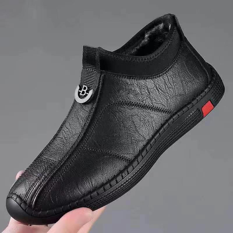 Single cotton men's shoes casual leather shoes lightweight thickened warm soft sole warmer driving shoes