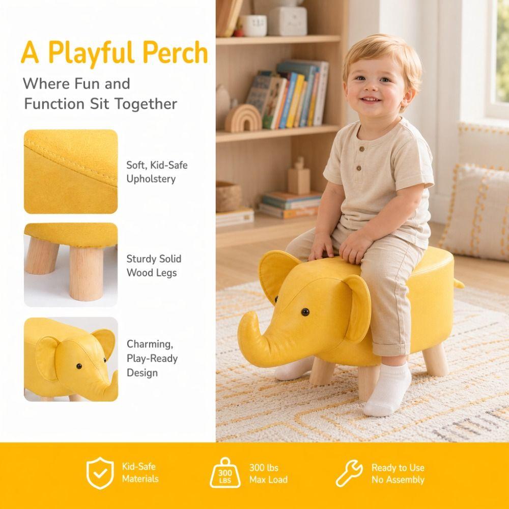Durable Seating Chair Solid Wood Legs Elephant Footstool Kids Elephant Stool Living Room