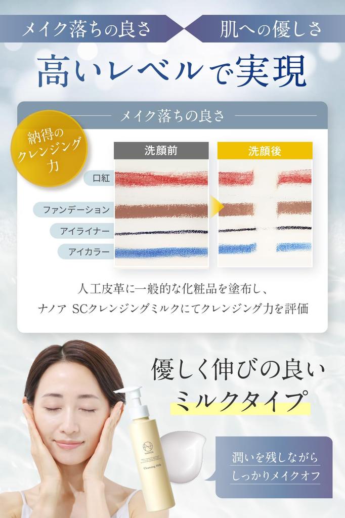 NANOA Cleansing Milk, Doctor-Recommended Human Stem Cell Makeup Remover, No Double Cleansing Required, Contains Argan Oil, Hypoallergenic, Additive-Fr