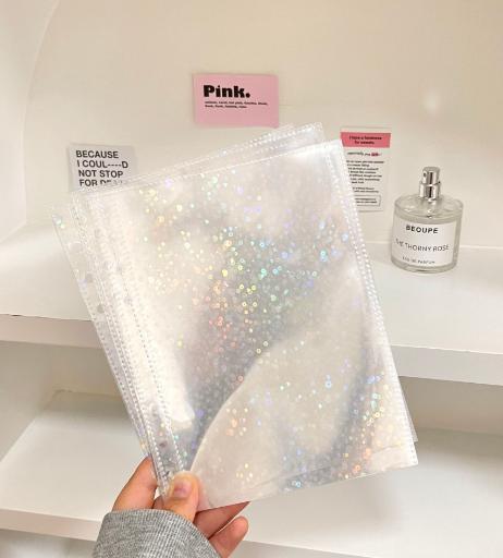 A5 Laser Star Transparent File Holder Notebook 6 Hole Loose Leaf DIY Goll card Album Binder Rings PVC Storage Binding Folder