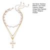 1 Set Stacked Faux Pearl Necklaces Women Vintage Multi Strand Necklace Irregular Faux Pearls Choker Religious Pendant Necklace for Dating Party