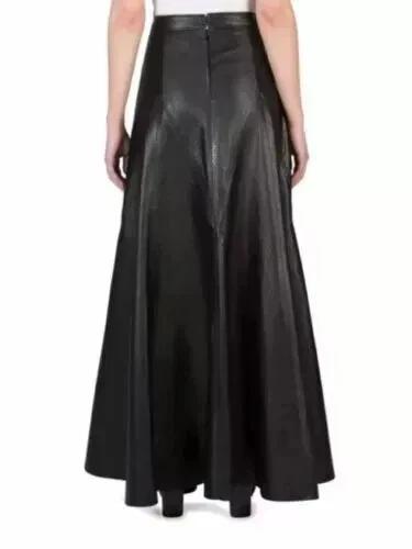 Skirt Soft Long Flare Skirt Black Stylish Hot Women's Genuine Lambskin Leather
