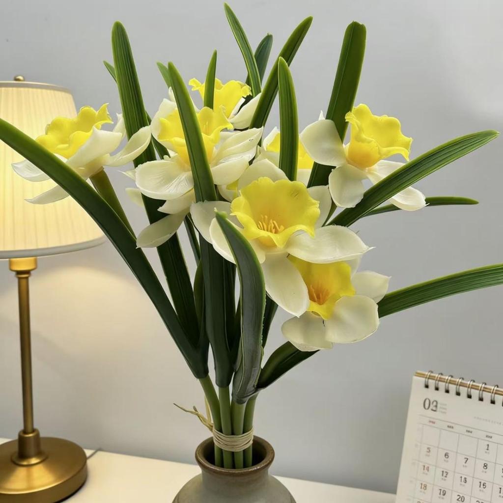 Narcissus Artificial Flower Bouquet - Potted Office Decor for Camping and Home