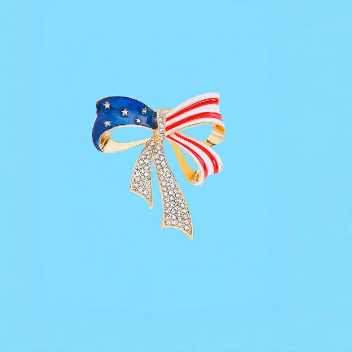 American Flag Election Bow Brooch - Striped Flower Accessory