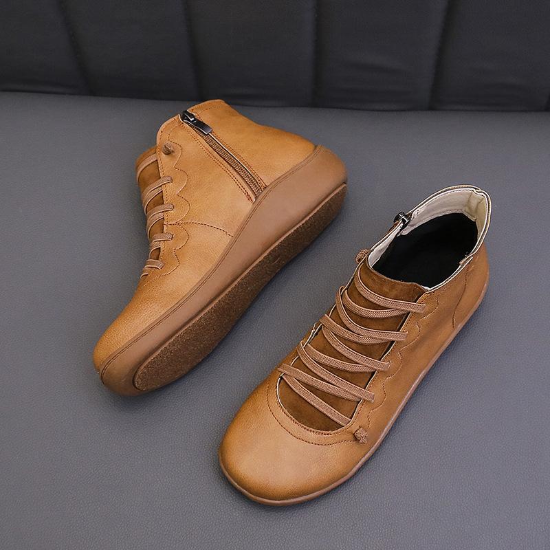 New Women's Winter Boots of European and American Manufacture with Laces and Flat Soles, Large Size, Short Side Made of Cotton.