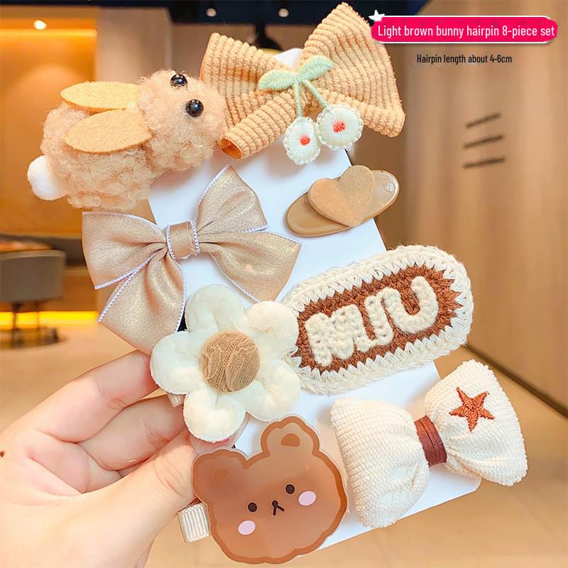 Autumn & Winter Plush Bear Hair Accessories: Cute Milk Coffee Wool Flower Butterfly Hairpin for Children