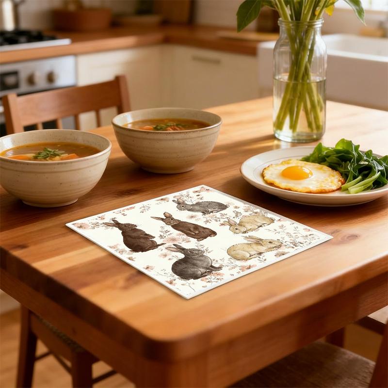 6PCS Cleaning Dishcloths Reusable Kitchen Dish Towels Rabbit Pattern Dishcloth Absorbent Lint Free Cloth Washable Duster Rags Tea Towels