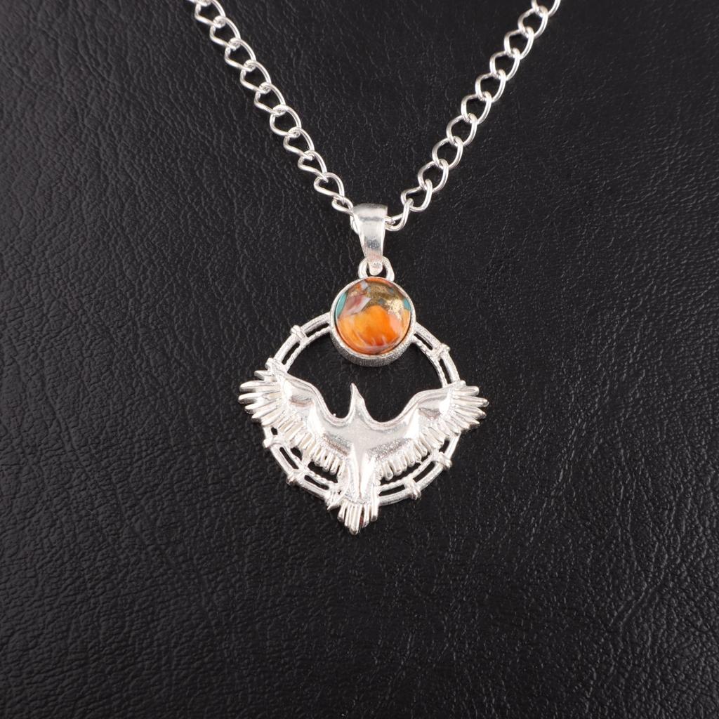Natural Spiny Oyster Gemstone 925 Sterling Silver Jewelry Chain Pendant 1.43" CP-38-40