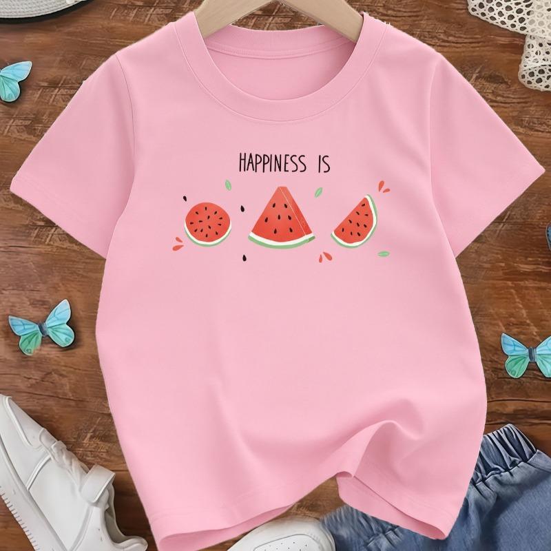Kids Watermelon Graphic Crewneck Short Sleeve Tee, Spring Summer Casual Eye-Catching Kids Top, Ideal Gift