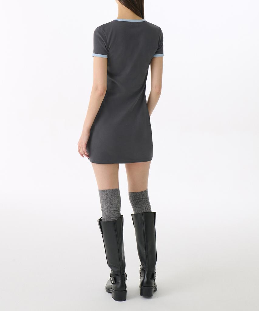 Musinsa Standard Woman Women'S Slim Ringer Jersey Mini Dress [Dark Grey/Sky Blue]