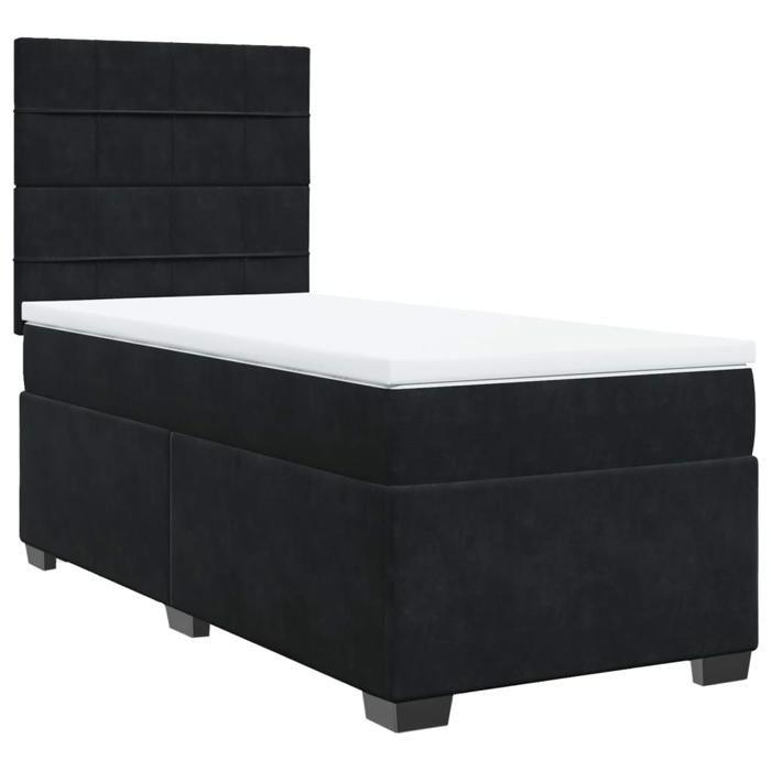 Cadre de lit avec matelas - Maison Exclusive - Noir - 90x190 cm - Velours - Tête de lit réglable
