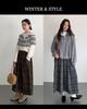 Ou Fan Retro Plaid Woolen Pleated A-line Skirt with Elastic Waist for Autumn/Winter