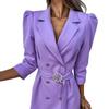 Neues Damen-Blazer-Kleid mit Puffärmeln und Revers, schmal geschnitten, zweireihig, V-Ausschnitt, Pendlerjacke mit Bindekragen, Damen Slim Suit Kleid