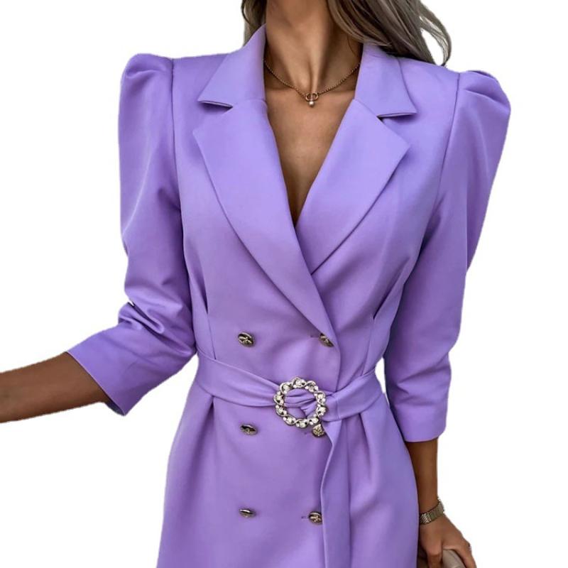 

New Women s Puff Sleeve Lapel Blazer Dress Slim Fit Double-Breasted V-Neck Commuter Jacket with Tie Lapel Ladies Slim Suit Dress 2XL фіолетовий