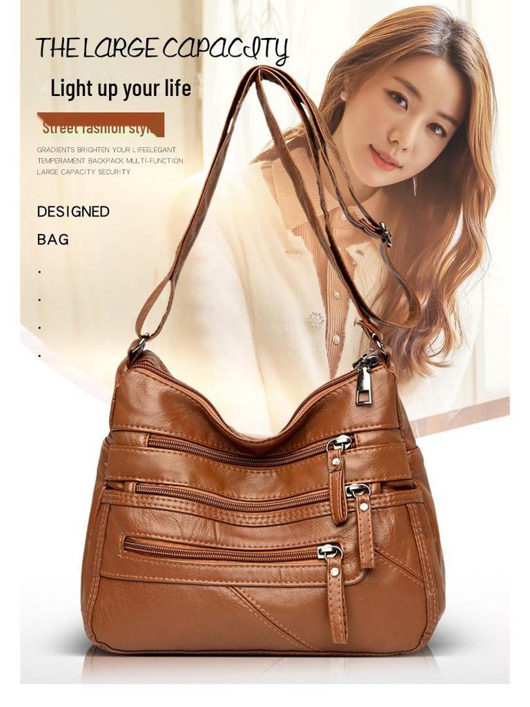 Women's 2021 Trendy Soft Leather Shoulder Bag - Large Capacity, All-Match, Middle-Aged Messenger Style