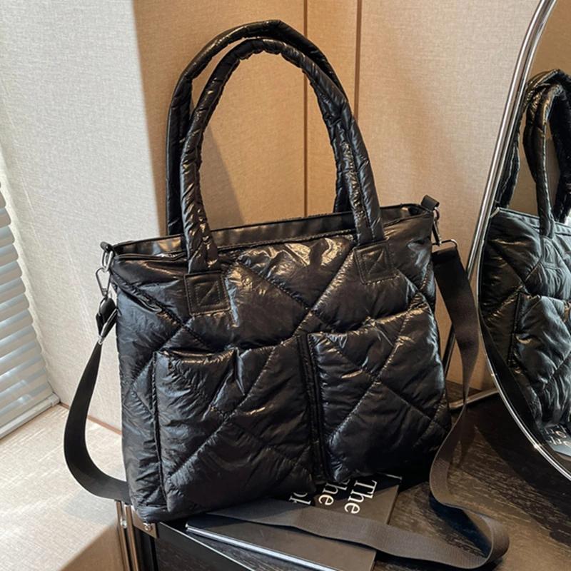 Geantă de umăr tip poștaș din bumbac căptușit pentru femei, geantă de iarnă spațioasă din puf, capacitate mare, ultraușoară, modă zilnică, nou
