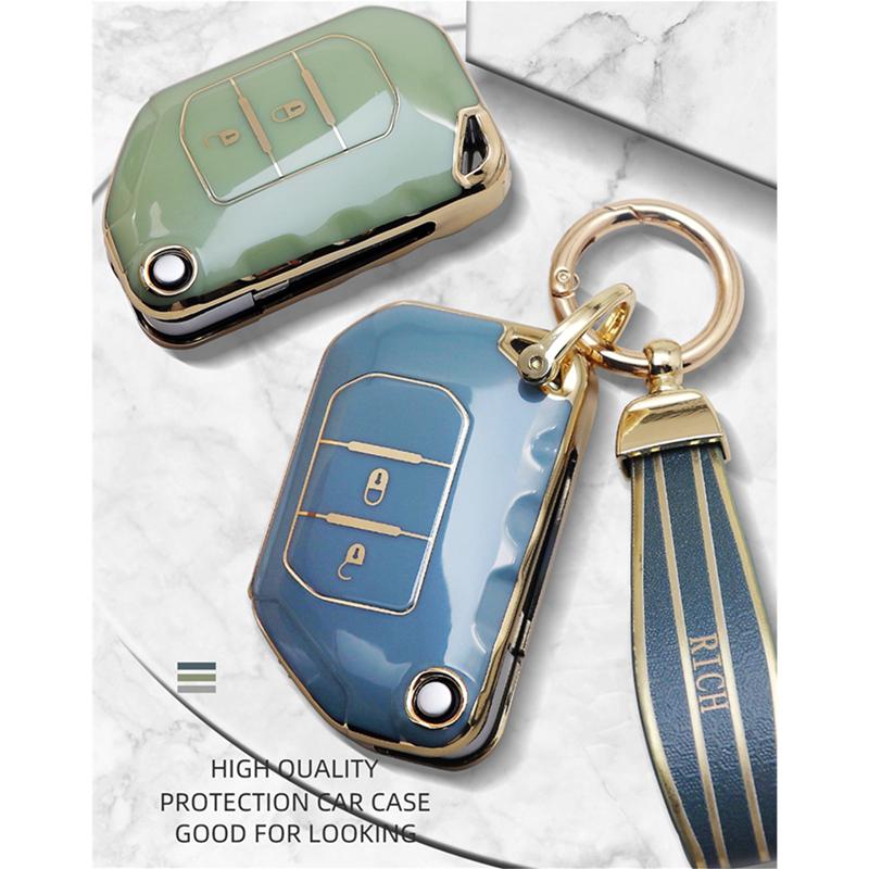 Luxusní Zlatý Okraj Ochranný Kryt na Dálkový Klíč Pro Jeep Gladiator JT Wrangler JL 18-21 Klíčenka Auto