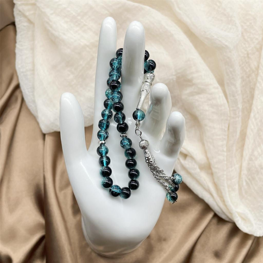 Muslimische Gebetsperlen 33 Tasbih Eisglas Rosenkranz mit Quastenanhänger Ethnisches islamisches Armband für die tägliche Andacht