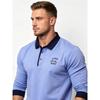 Men's Retro Color Block Long Sleeve Polo – Soft Touch Jersey Shirt with Contrast Cuffs & Vintage Logo – Smart Casual Business Wear