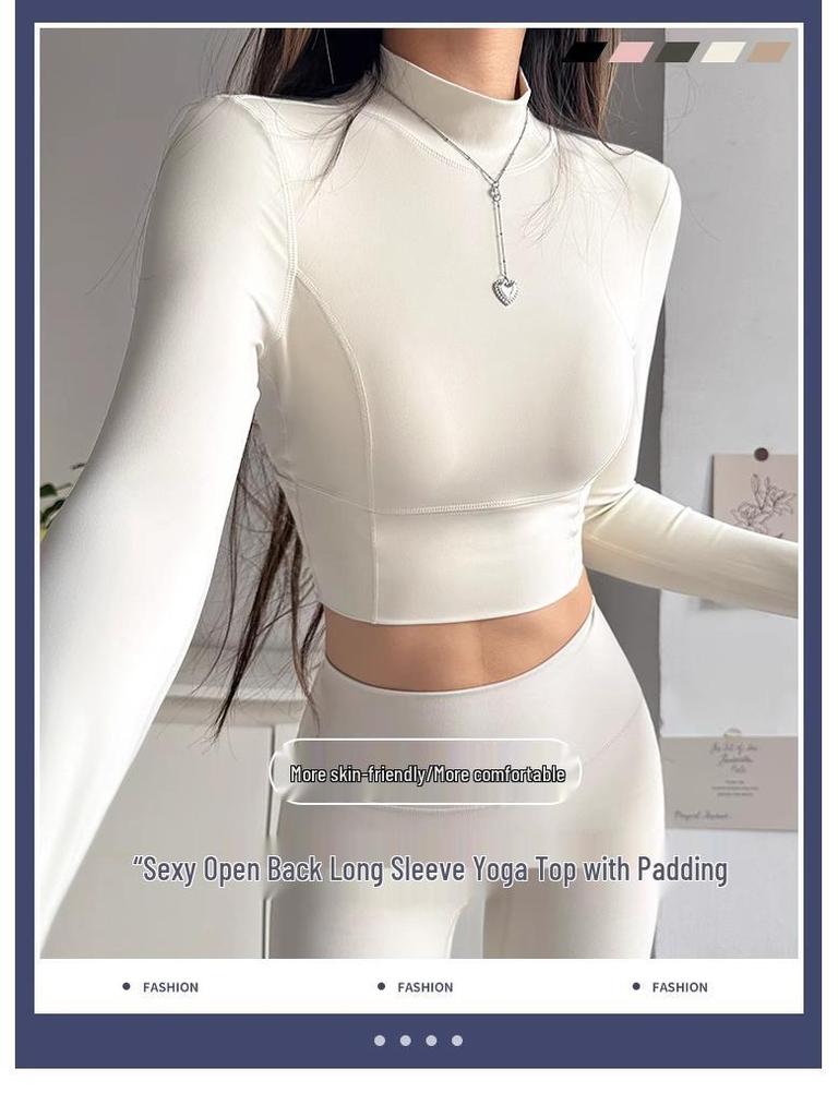 Women's Slimming High-Neck Yoga Suit with Chest Pad - Long Sleeve for Running & Pilates