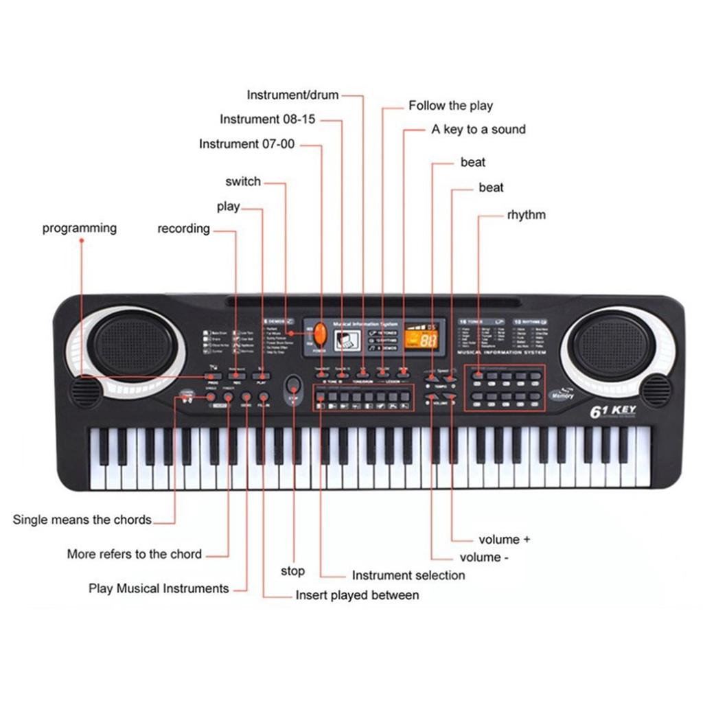 61 Keys Musical Instruments Piano Digital Electronic Organ Keyboard Pianos Electric Piano with Microphone for Children