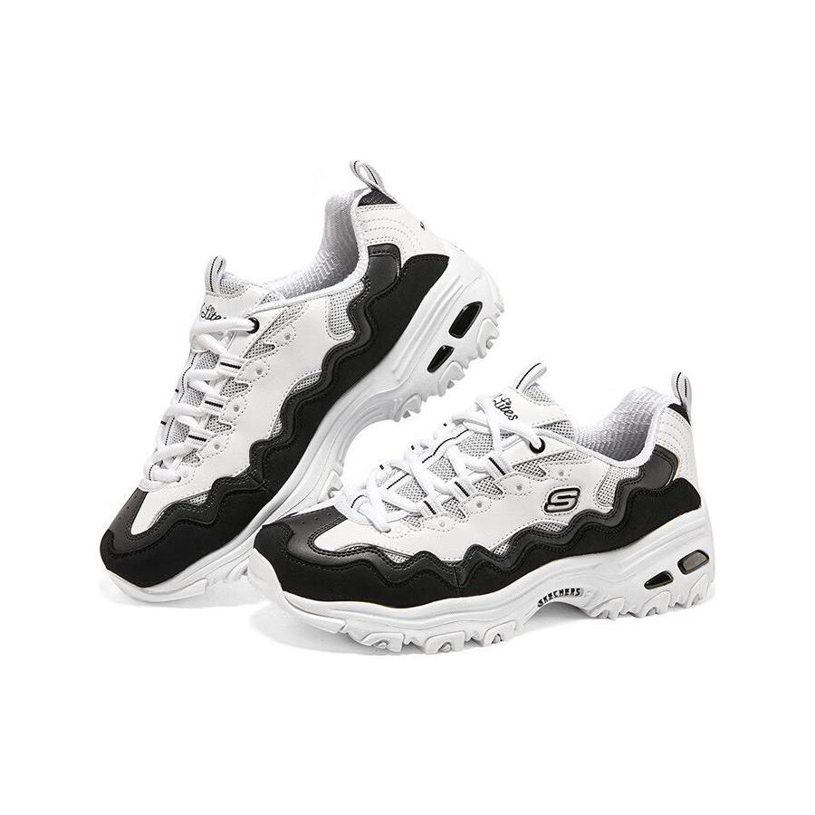 Skechers DLites 1.0 Stringate Resistenti Basse da Papà Sneakers Donna Sneakers Nero Bianco 149792-WBK