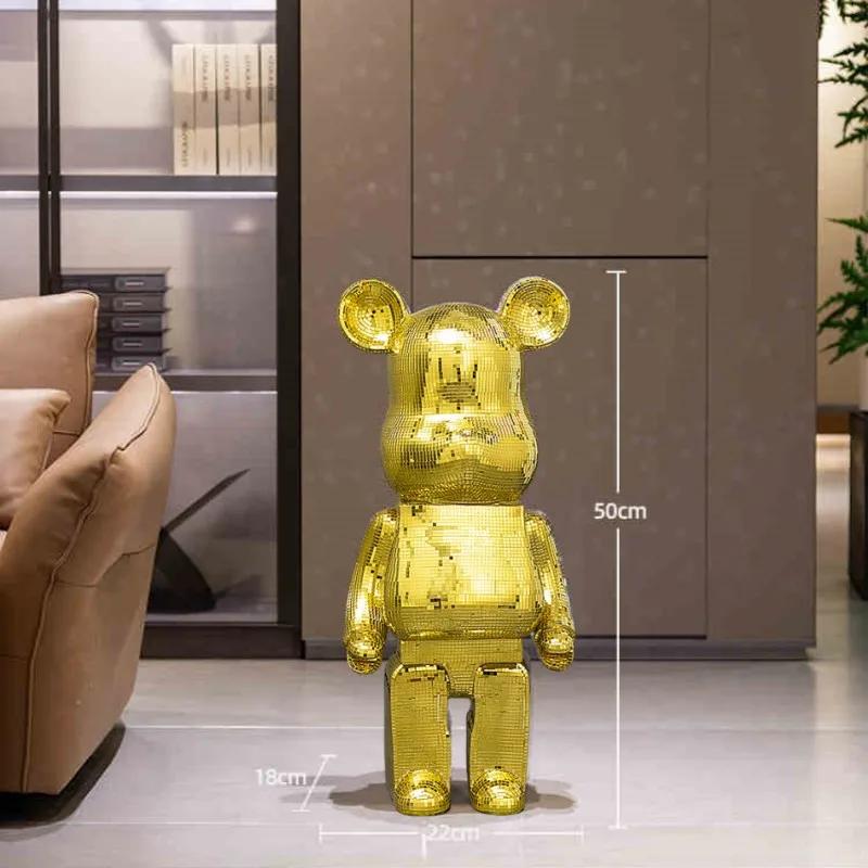 50cm Bear Figurine Resin Disco Mirror Violent Bear Sculpture Delicate Standing Statue Living Room Decoration Exquisite Gift