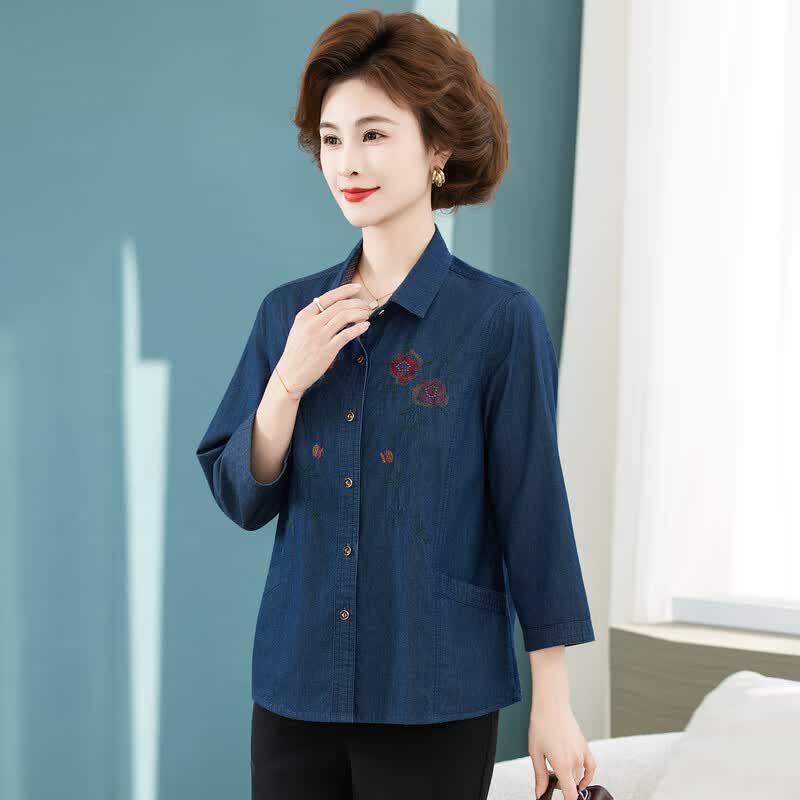 YUZHAOLIN Women's Floral Embroidered 100% Cotton Denim Cardigan
