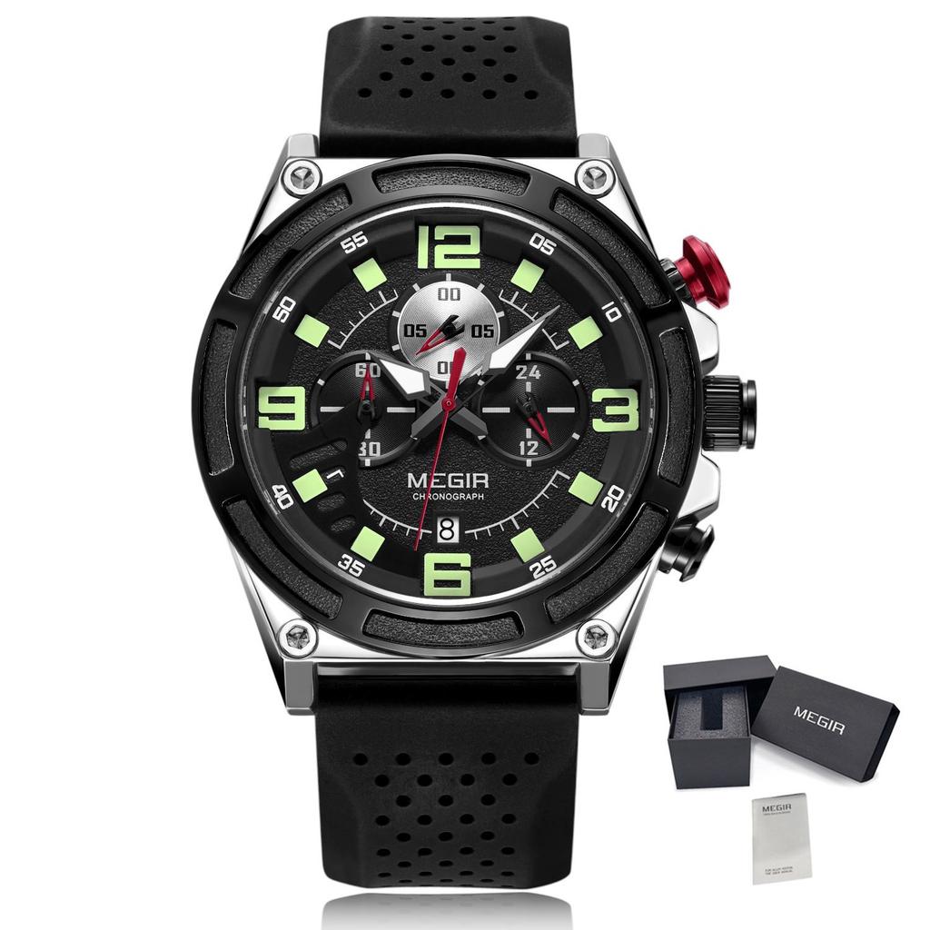 MEGIR Chronograph Luxury Military Sports Watches for Men Waterproof Date Clock Silicone Strap Male Wristwatch Reloj Hombre 2116