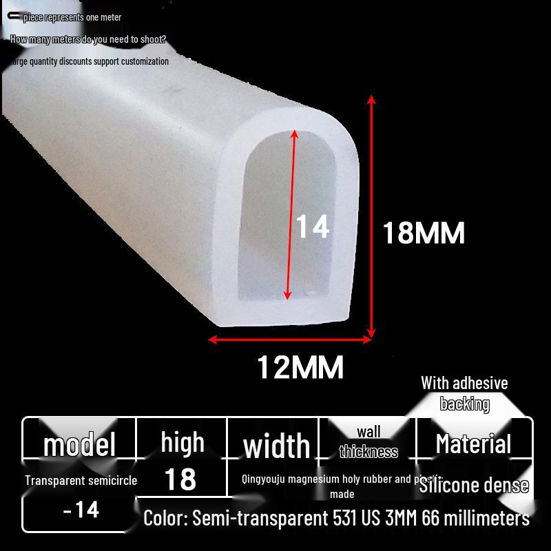 D-shaped High-Temperature Silicone Seal, Semi-Circular Hollow Strip, Self-Adhesive Solid, Odorless Transparent.