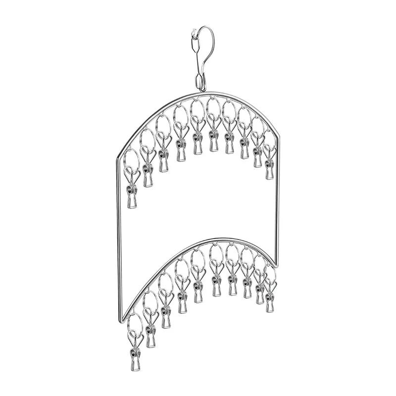 Stainless Steel Clothes Drying Rack,Multifunctional Socks Clips for Bedroom Balcony,2/3Layers Space Saving Closet Organizer