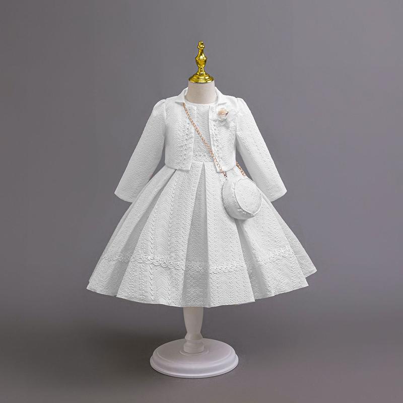 Autumn Winter Long Sleeve Girl Party Dress Elegant Lace Christmas Formal Gown Gift Bag Kids Children