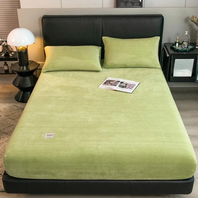 Bedding Set Thicken Velvet Bed Cover Elastic Bed Sheets Set Mattress Cover Winter Milk Velvet Sleeping Mattress Topper