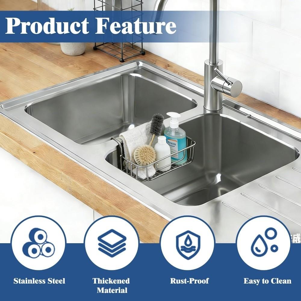 Double Side Sink Sponge Holder Stainless Steel Sink Saddle Drainer Rack Countertop Storage