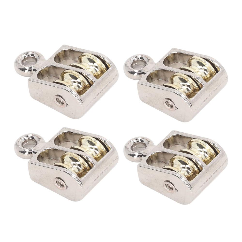 4pcs Stainless Steel Double Pulley Block 100KG Capacity Rope Pulley Block Cable Pulling