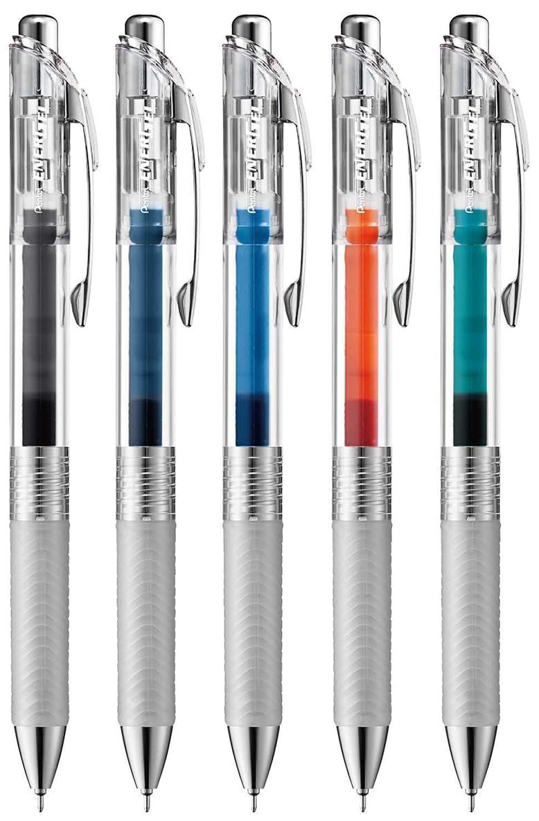 Pentel EnerGel Infree Gel Ink Ballpoint Clear 5 Colors 0.5mm Pen, Barrel, BLN75TL5AMZ,