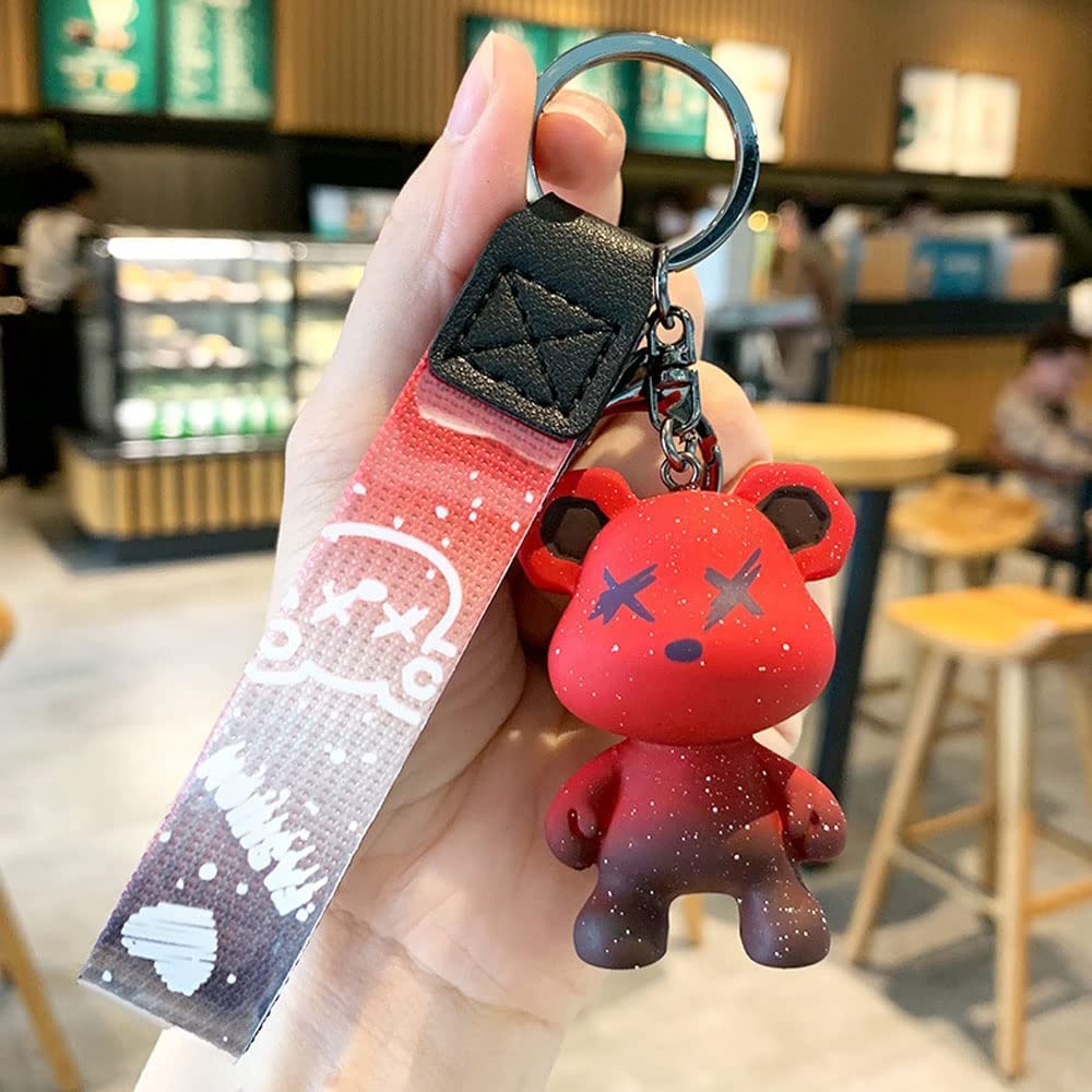 [AIXUAN] Cute Colorful Bear Keychain Idea for Men Women Boys Girls Knitted Rope Resin Animal Pendant Metal Keychain (Red)