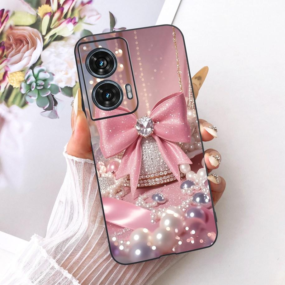 Hülle Für Motorola Edge 50 Fusion Cover XT2429-1 Beliebte Blume Weiche Schwarze Silikon Handyhüllen Für Motorola G96 5G MotoG96 Funda