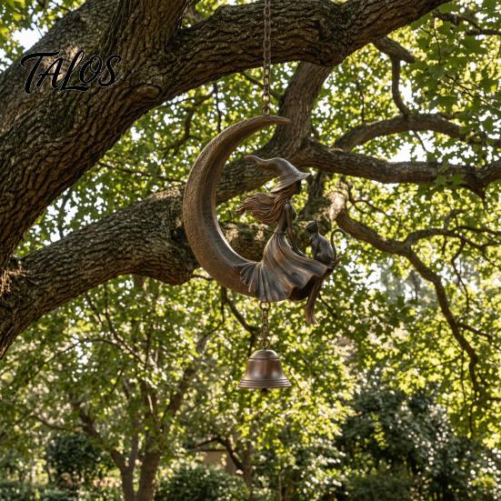 Witch Decor for Home Moon Wind Chime, Gothic Crescent with Black Cat Hanging Bell, Meditation Space Accents Mystical Garden Porch Patio Balcony