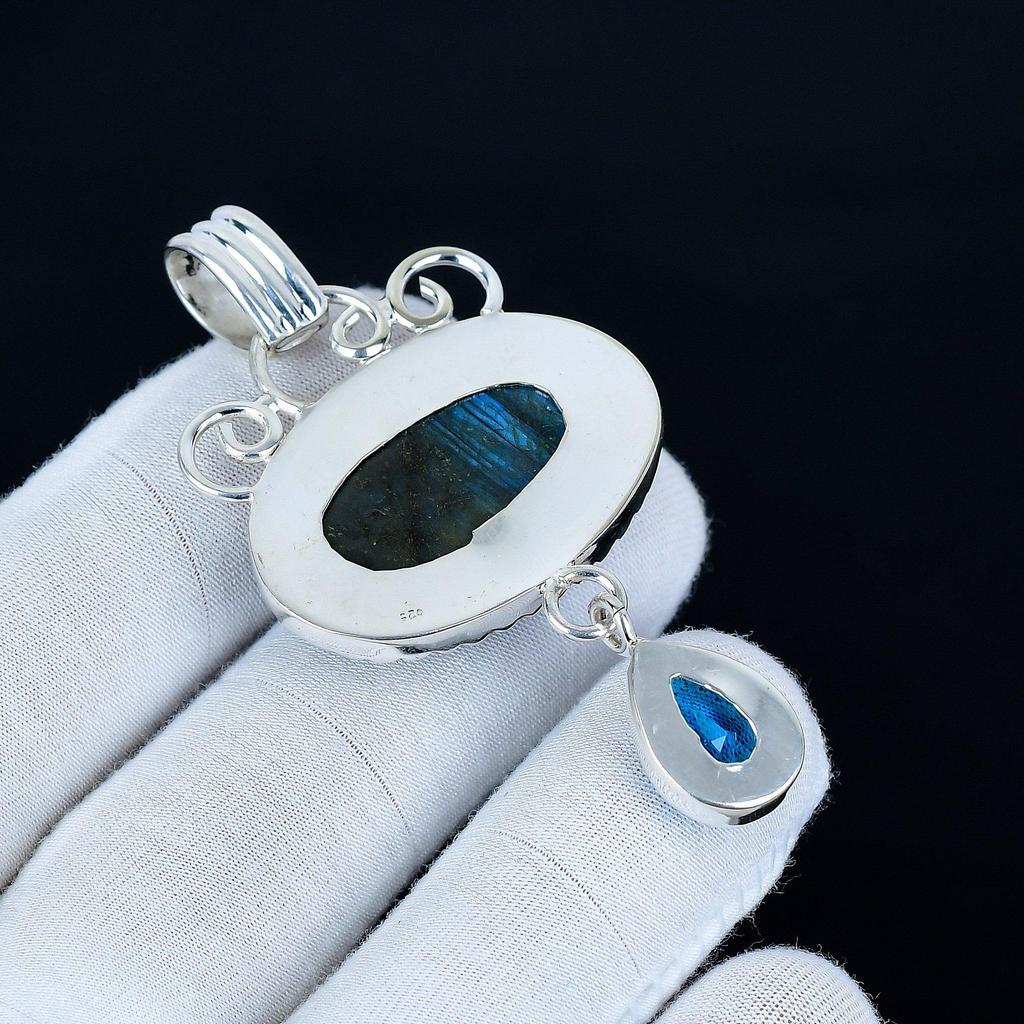Labradorite Pendant, 925 Sterling Silver Handmade Jewelry, Blue Topaz Silver Pendant, Party Wear Jewelry For Women's, Pendant Christmas Jewelry