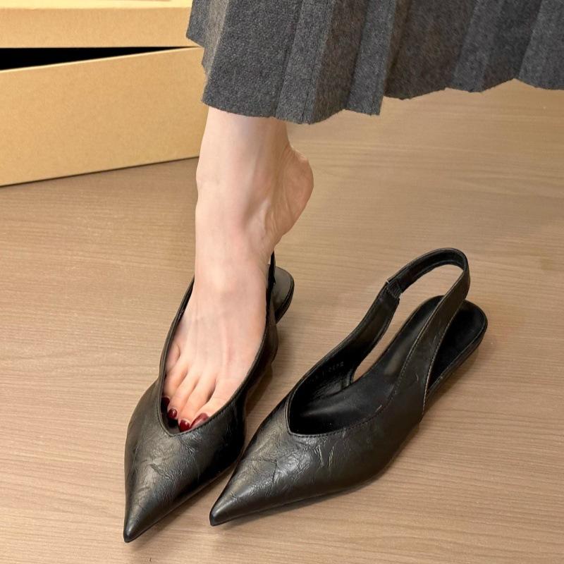 High intelligence leopard print! Temperament pointed leopard print gray bag head empty sandals women's 2025 spring and summer new flat single shoes