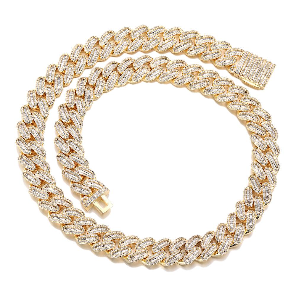 Hip-hop necklace 11mmT square mixed zircon Cuban bracelet tide brand personalized hiphop hip-hop jewelry accessories