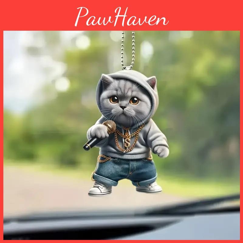 Grey Cartoon Cute Cat Pattern Acrylic Pendant For Car Decoration Interior